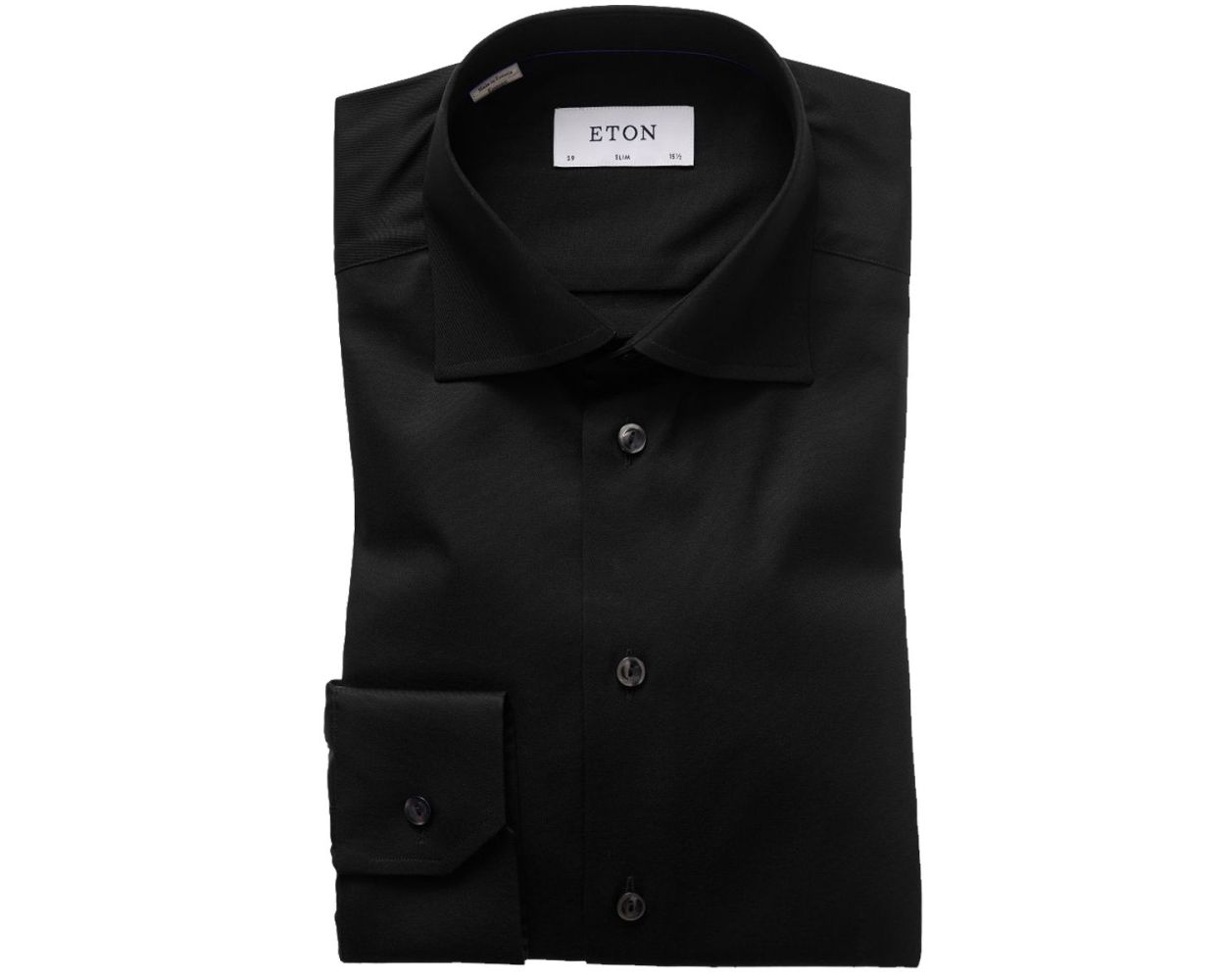 Black Signature Twill Slim Fit Eton Shirt | Robert Old