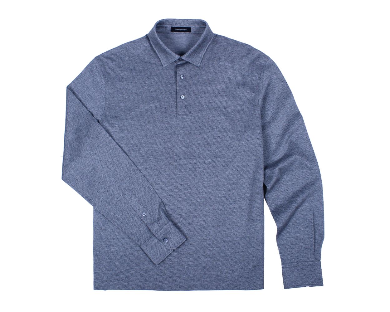 Ermenegildo Zegna Light Grey Jacquard Long Sleeve Polo Shirt