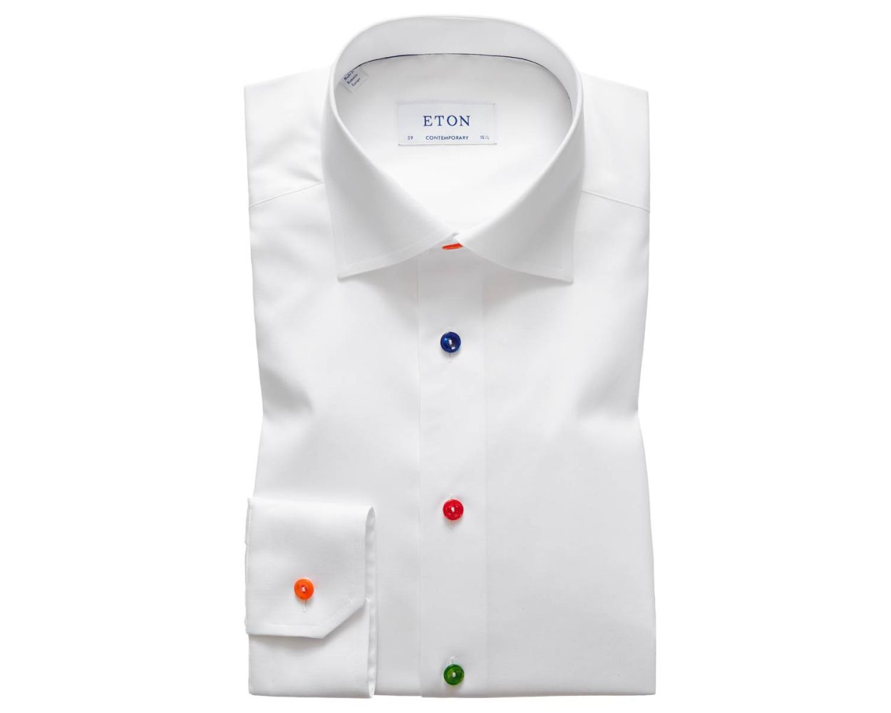 Eton White Twill Slim Fit Shirt With Multi Coloured Buttons