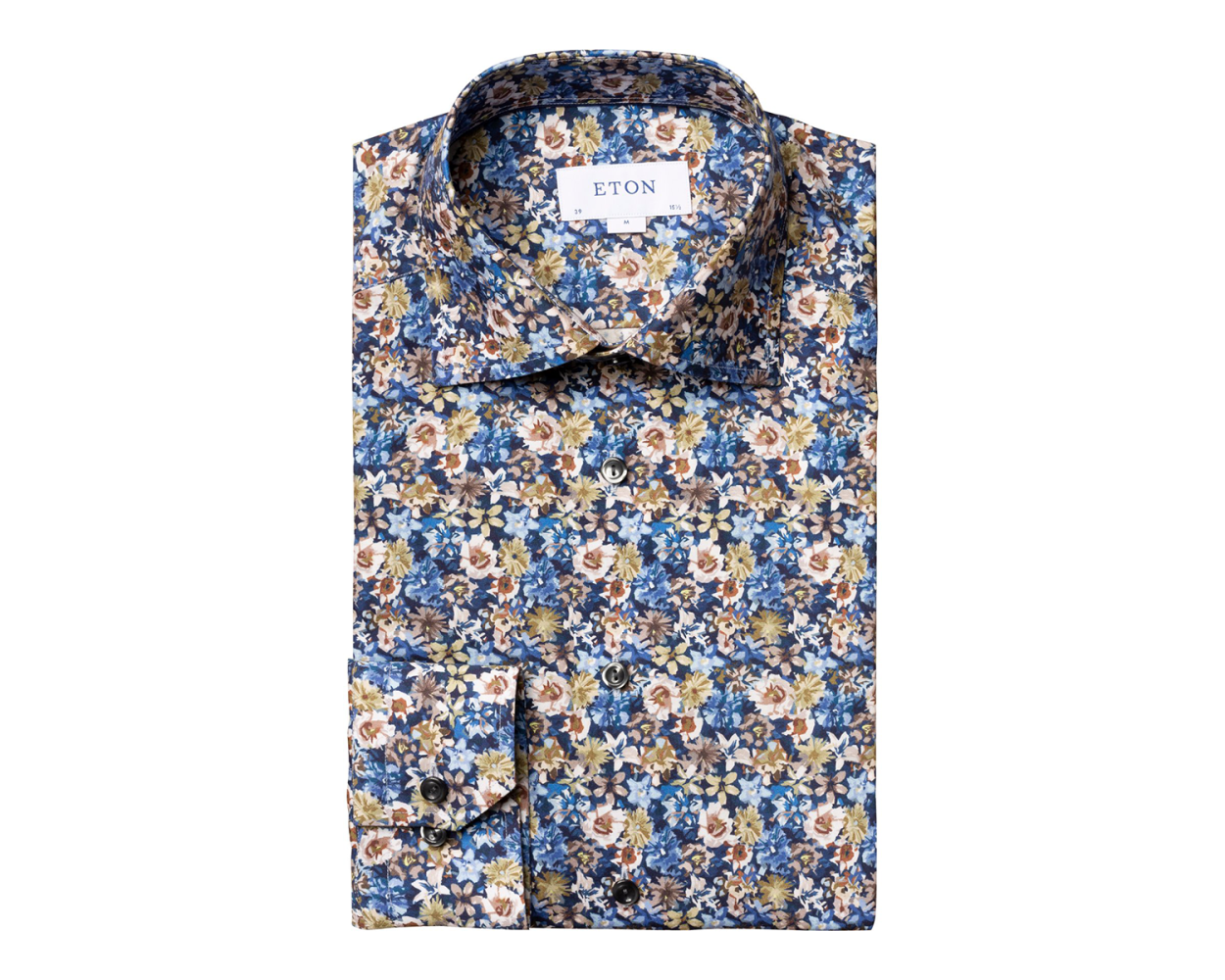 Eton Blue Flower Print Contemporary Fit Twill Shirt