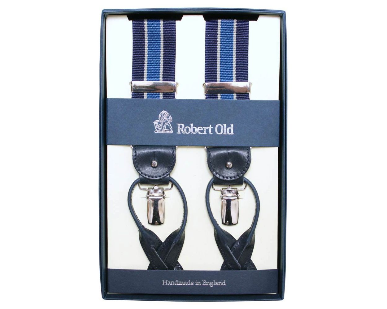 Robert Old Navy, Blue And White Stripe Silk Braces
