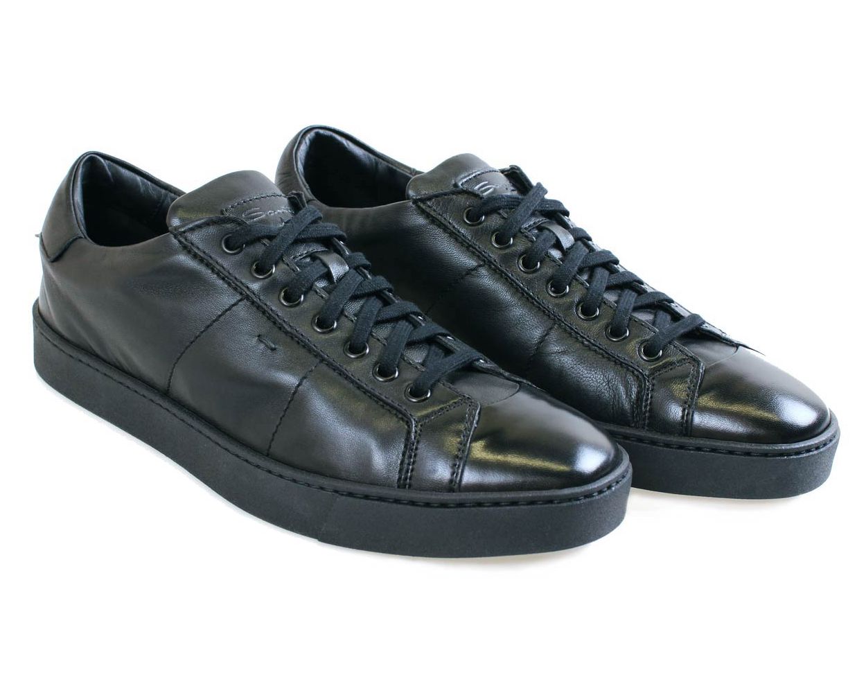 Santoni Black Nappa Leather Sneakers | Robert Old