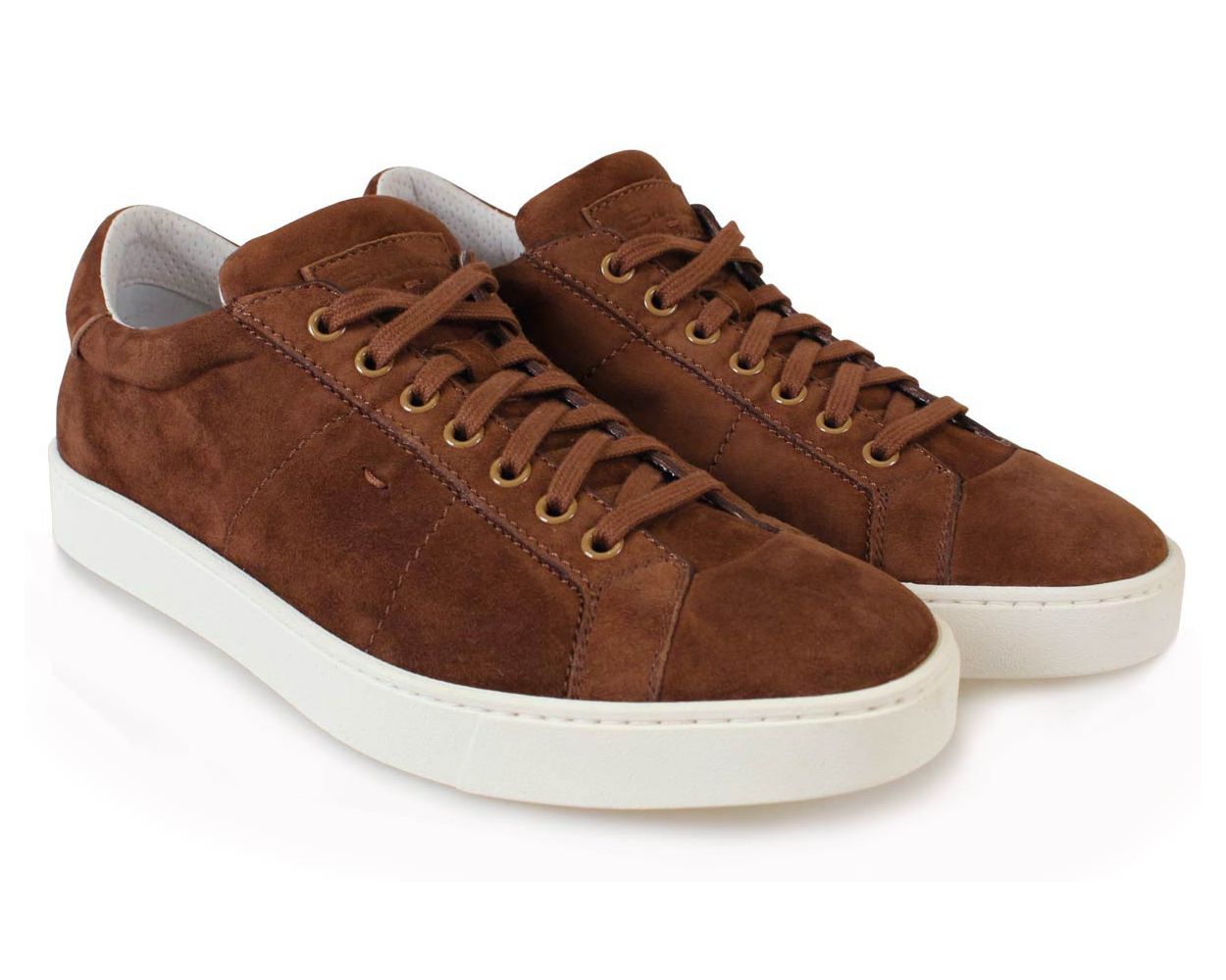 Santoni Chestnut Brown Suede Leather Trainers | Robert Old