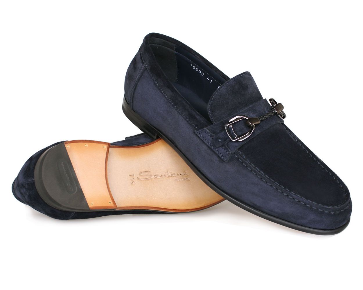 Mens Shoes Slip-on shoes Loafers Santoni Leather Diction Driving Shoes in Blue for Men 