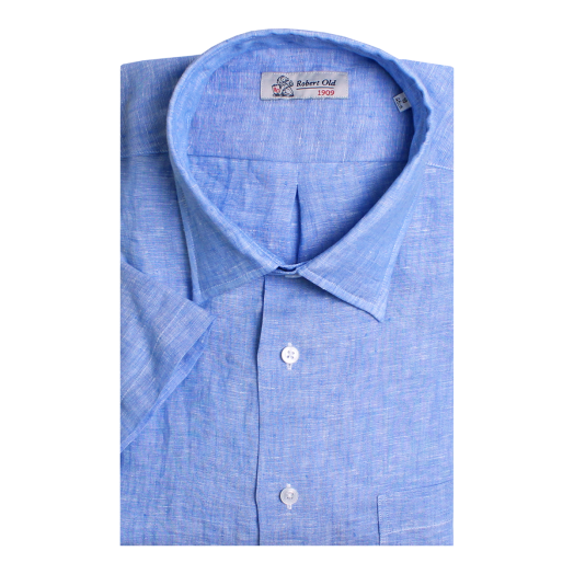 Light Blue Irish Linen Short Sleeve Shirt 