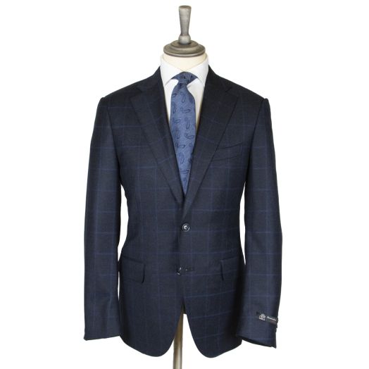 Navy Wool & Cashmere Windowpane Check Suit