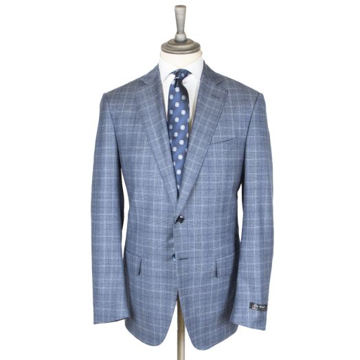 Light Blue Prince of Wales Check Wool Suit 