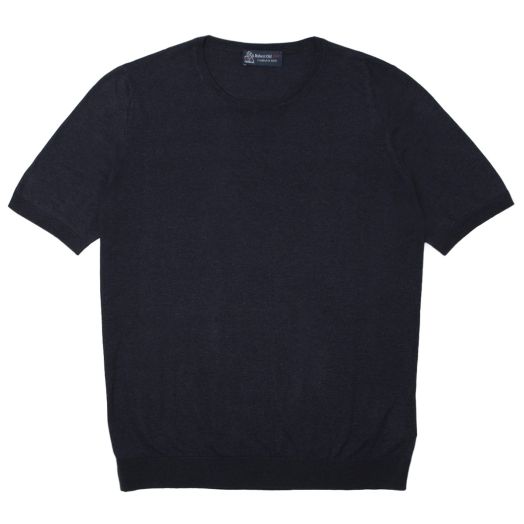 Robert Old, Navy 100% Silk Knit Lightweight T-Shirt 