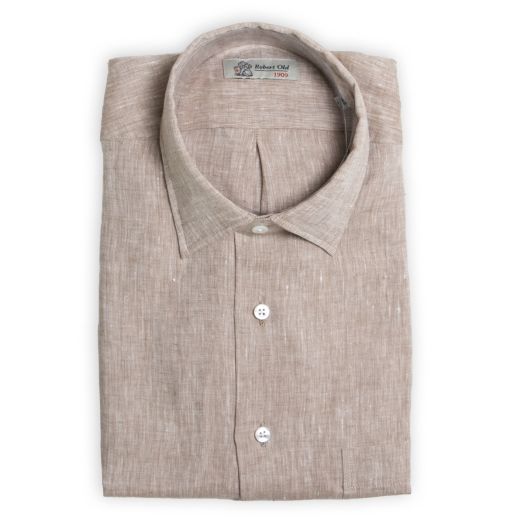Robert Old, Brown Linen Long Sleeve Shirt 