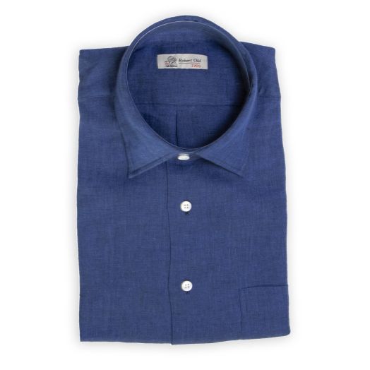 Robert Old, Navy Blue Linen Long Sleeve Shirt 