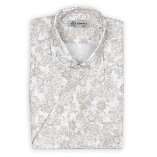 Beige Floral 100% Swiss Cotton Short Sleeve Shirt 