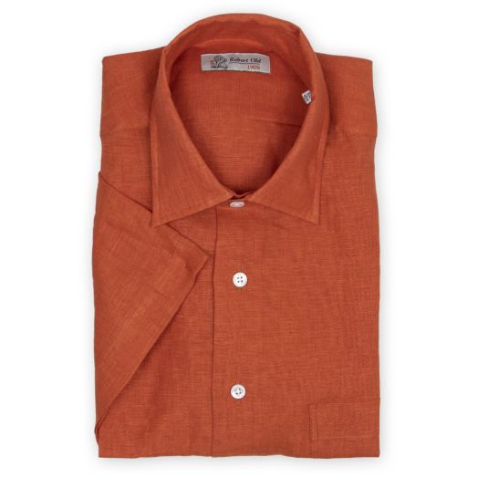 Robert Old, Burnt Orange Linen Short Sleeve Shirt 