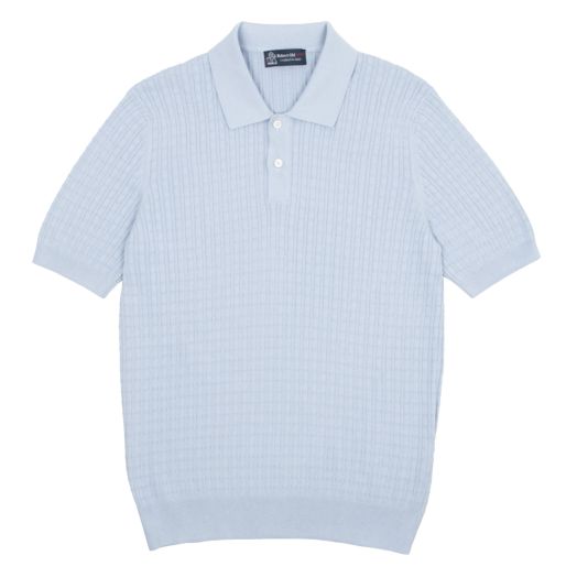 Robert Old, Light Blue 100% Cotton Knit Short Sleeve Polo Shirt