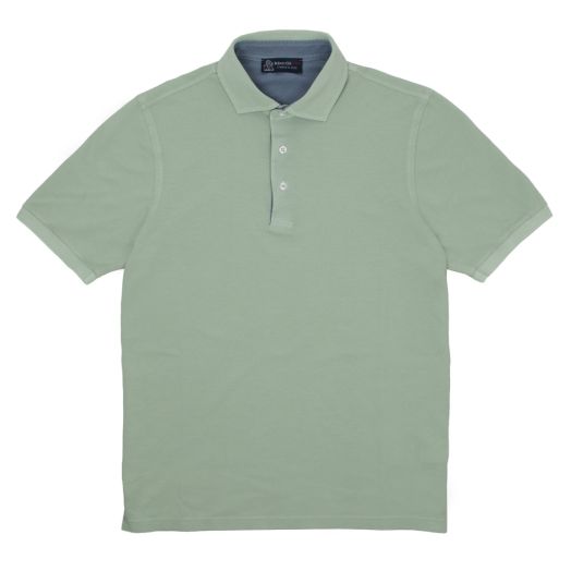 Robert Old, Green & Blue 100% Cotton Short Sleeve Polo Shirt