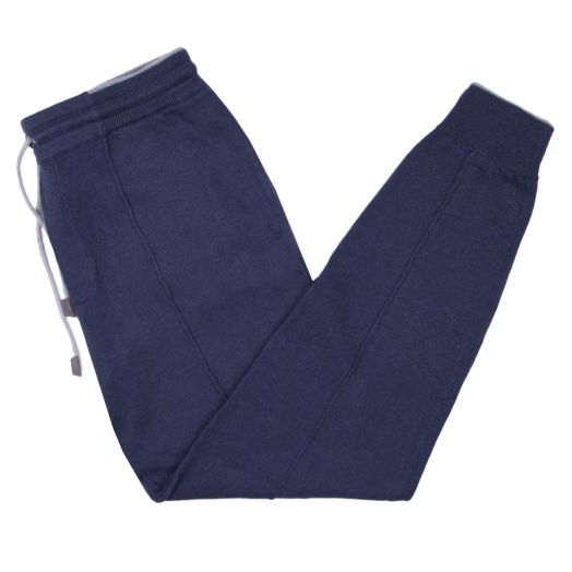 Navy Cotton & Cashmere Contrast Knitted Joggers 
