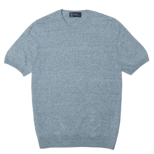 Robert Old, Turquoise Mélange Linen & Cotton Knit T-Shirt 