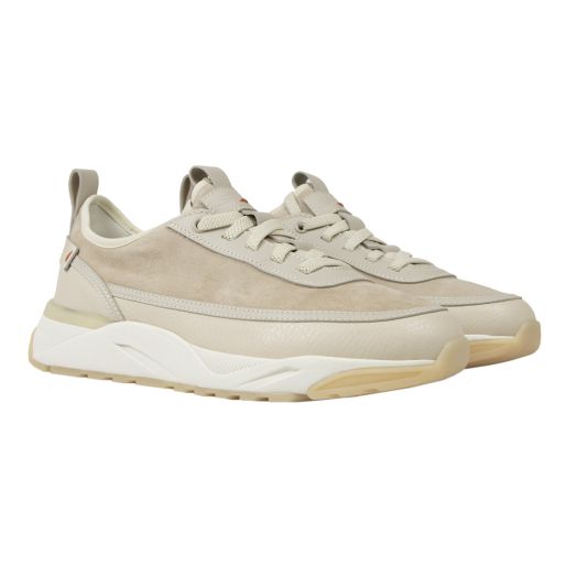 Beige Tumbled Leather and Suede Sneaker 