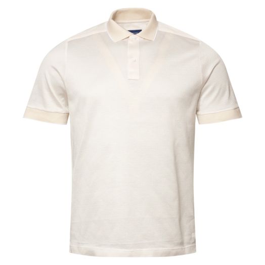 Eton, Cream Zigzag Jacquard Filo di Scozia Polo Shirt