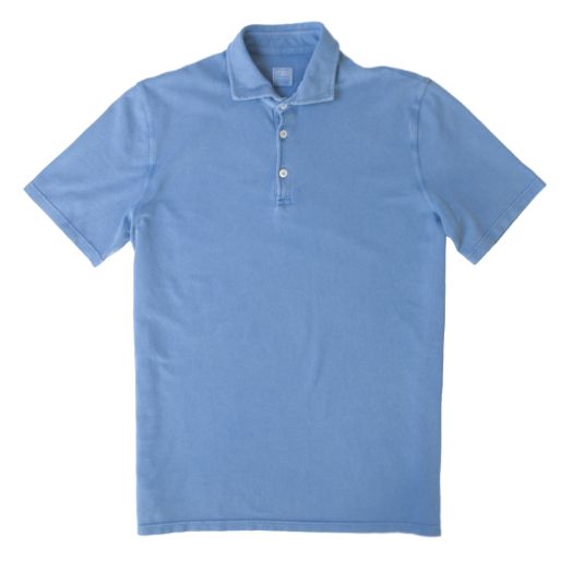 Fedeli, Mid Blue 100% Cotton Pique Polo Shirt 