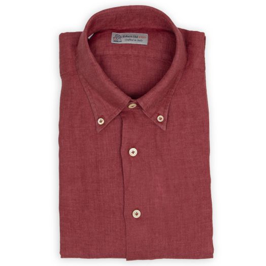 Robert Old, Red Linen Button-Down Long Sleeve Shirt  