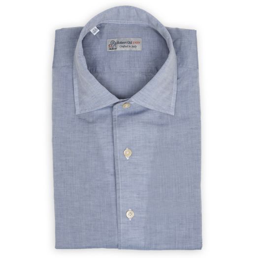 Robert Old, Steel Blue Cotton & Linen Long Sleeve Shirt 