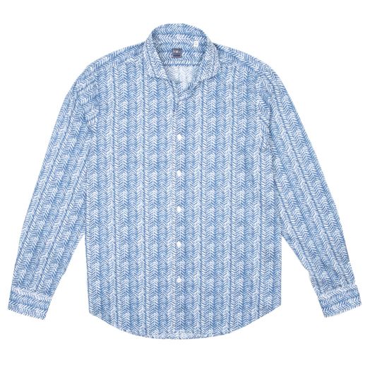 Fedeli, Blue Leaf Cotton Long Sleeve Shirt 