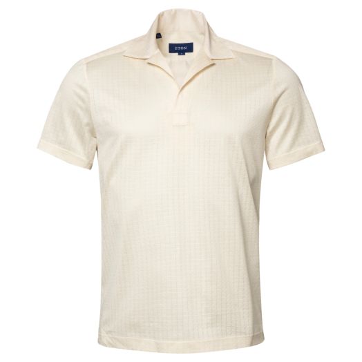 Eton, Off White Geometric Jacquard Filo di Scozia Polo Shirt