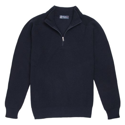 Navy Rain Wool Zip Neck Sweater