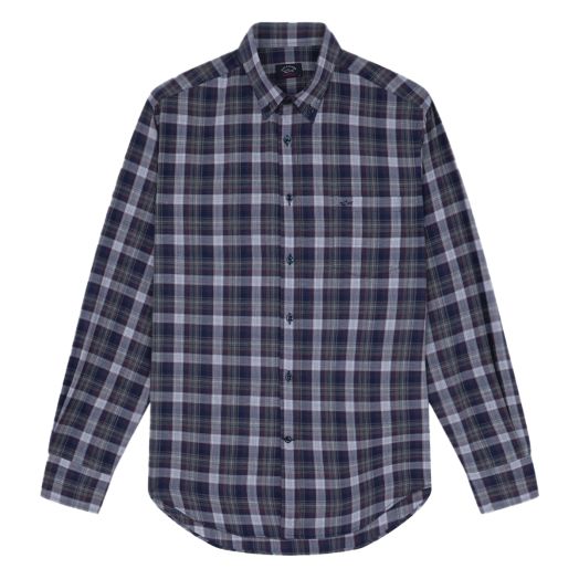 Charcoal & Red Check Cotton Flannel Shirt 