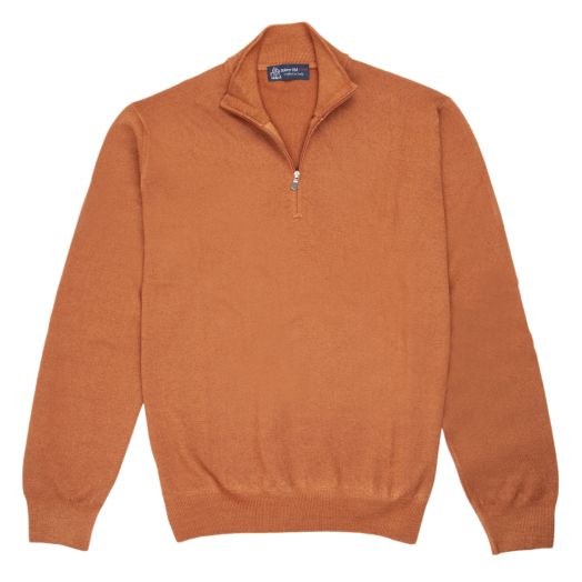 Orange Virgin Wool Zip Neck Sweater