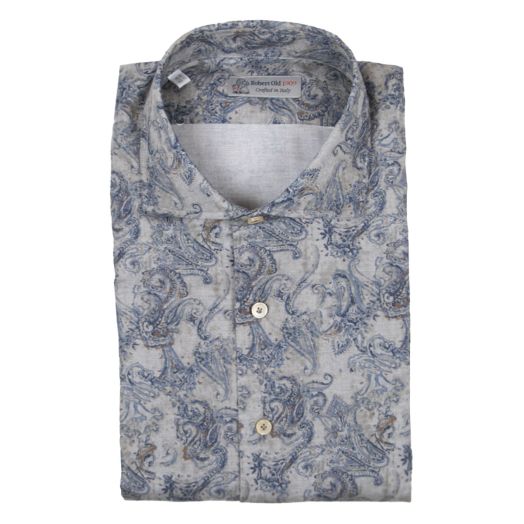Blue Paisely Pure Cotton Italian Long Sleeve Shirt 