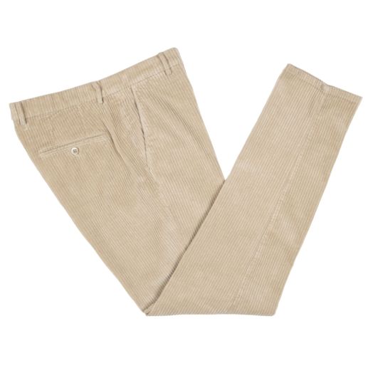 Sand Beige Stretch Cotton Corduroy Trousers 
