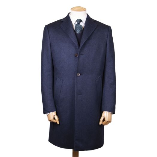 Blue Chevron Virgin Wool, Cashmere, & Silk Slim Tailored Overcoat