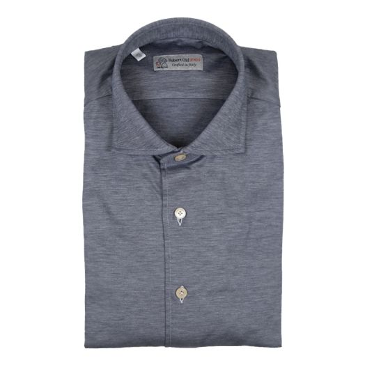 Navy Pure Cotton Jersey Italian Long Sleeve Shirt