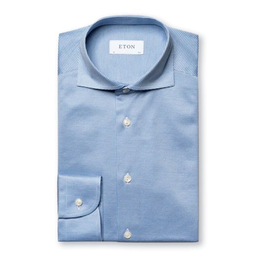 Light Blue Micro Check King Knit Slim Fit Shirt