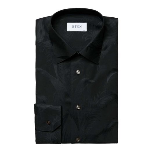 Black Floral Print Jacquard Shirt