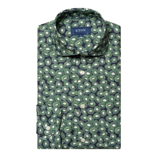 Green Kiwi Print Linen Shirt