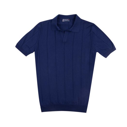Navy 100% Cotton Wide-Ribbed Polo Shirt