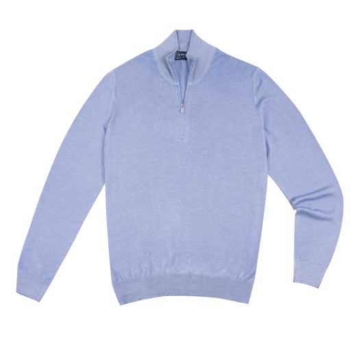 Light blue100% Virgin Wool Long Sleeve Zip Neck Knit