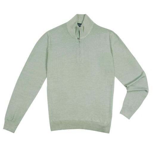 Mint Green 100% Virgin Wool Long Sleeve Zip Neck Knit