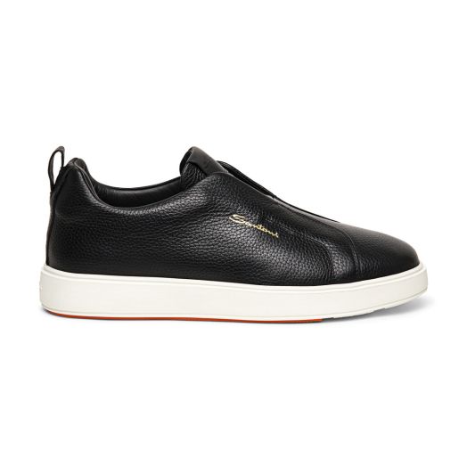 Black Tumbled Leather Slip-On Sneaker