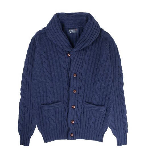 Inchiostro Blue Balmour 8Ply Shawl Collar Cable Cashmere Cardigan