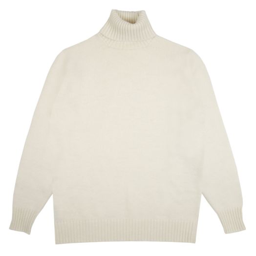 White Undyed Portree 4ply Roll Neck Cashmere Sweater 