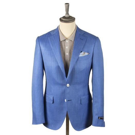 Blue Wool, Silk, & Linen Herringbone Jacket 