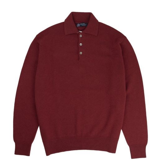 Russet Red Balvenie 3 Button 4ply Cashmere Polo Sweater 