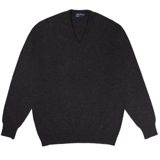 Charcoal Tobermorey 4ply V-Neck Cashmere Sweater