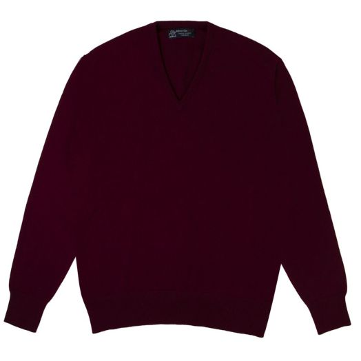 Claret Red Tobermorey 4ply V-Neck Cashmere Sweater