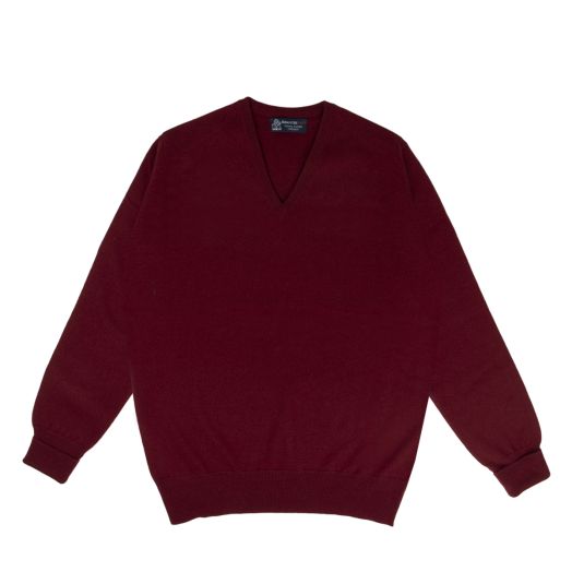 Claret Red Chatsworth 2ply V-Neck Cashmere Sweater