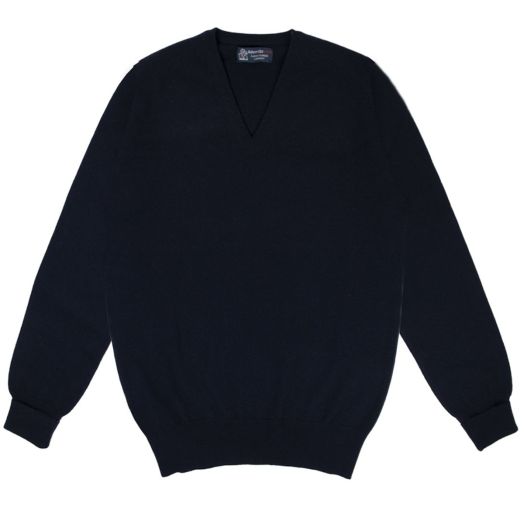 Dark Navy Chatsworth 2ply V-Neck Cashmere Sweater