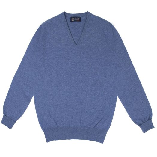 Lapis Blue Chatsworth 2ply V-Neck Cashmere Sweater